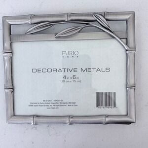 Furio Home Silver Metal Bamboo Leaf Picture Frame 4x6 Decorative Vintage 1998